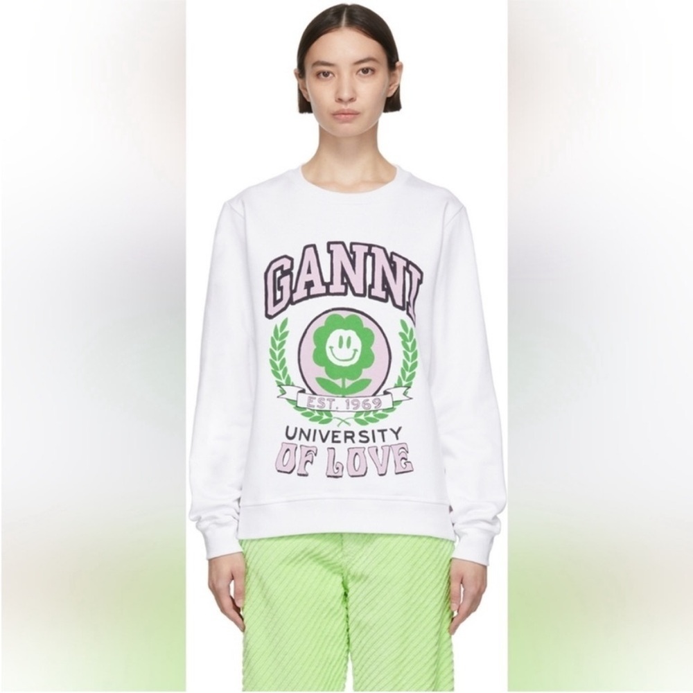 GANNI flower university of love White Sweatshirt with Graphic Print M
